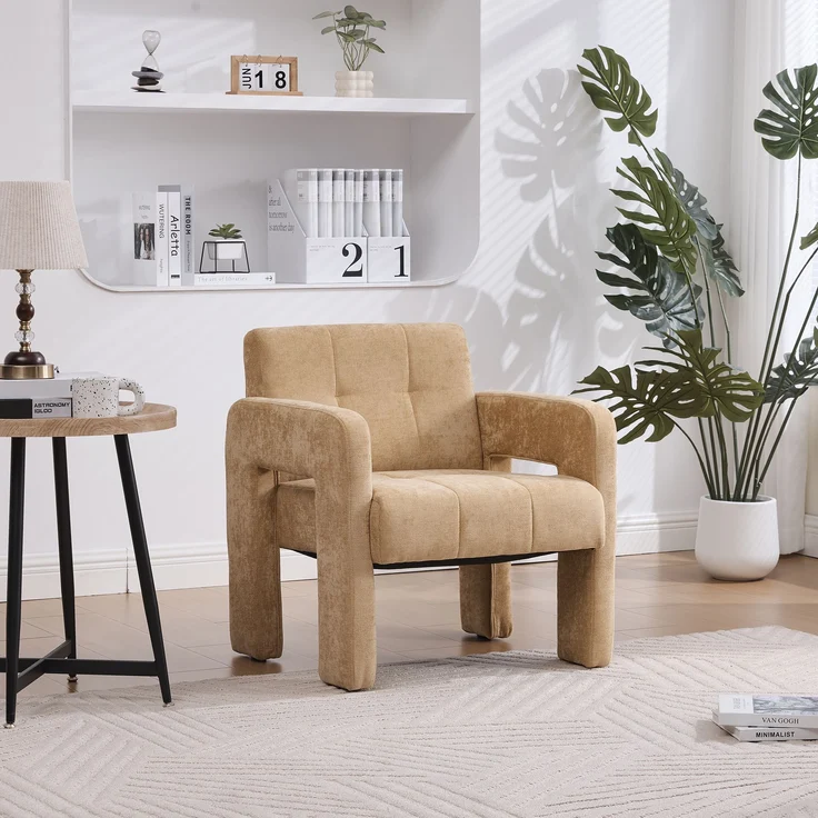 Sessel Chenille modern Relaxsessel Wohnzimmer Sitzlandschaft Lounge Sitz,Senfgelb – Bild 3