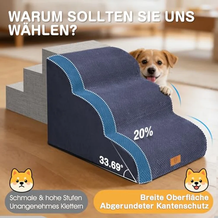 ZNM Hundetreppe – 3-stufige, wasserdichte Haustiertreppe für kleine Hunde, mit waschbarem Bezug und Reißverschluss, rutschfester Schwamm-Rampe, tragbar, auch als Katzentreppe nutzbar – Bild 5