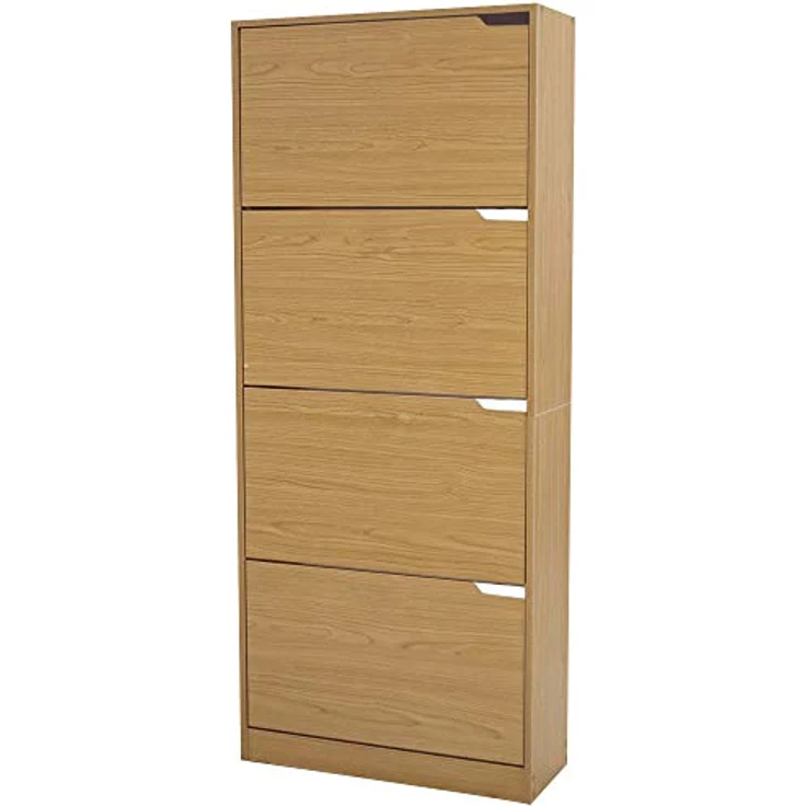 BAKAJI Schuhschrank mit 4 Klappen, Schuhregal, Schuhkipper, Schuhkommode 4 Tiefen Fächern, Verstellbar - Flur, Diele, Wohnzimmer, Schlafzimmer, 63 x 24 x 150 cm, platzsparend, Eingangshaus (Eiche) – Bild 6