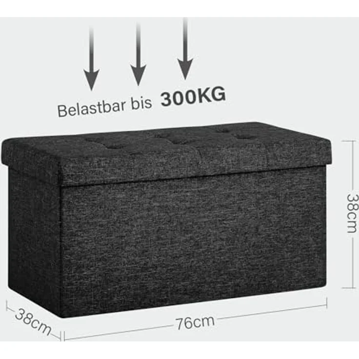 Zedelmaier Sitzbank mit Stauraum Sitzhocker faltbar belastbar bis 300 kg 76 x 38 x 38 cm (Dunkles Schwarz) – Bild 4