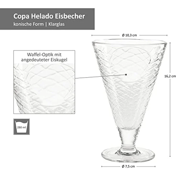 MamboCat Eisschale 6er Set COPA HELADO Eisbecher 340ml auf Fuß Glas - 31705, Glas – Bild 7