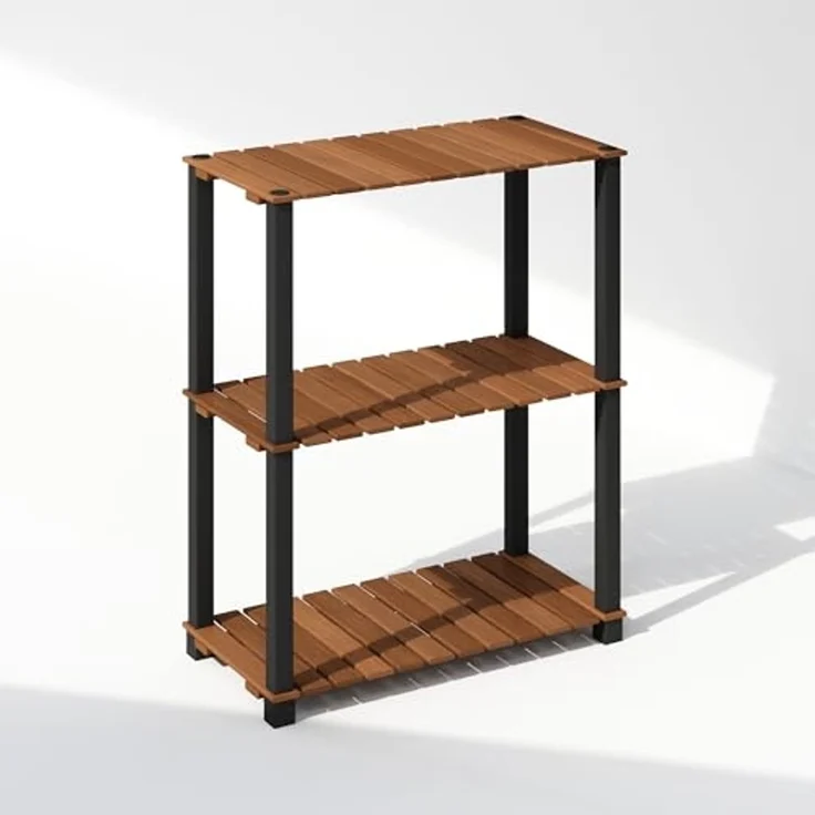 Furinno Turn-N-Tube 3-stufiges Display-Regal, Aufbewahrungsregal, Bücherregal, offene Regale, mit Holzlatten, quadratische Stangen, für Indoor-Outdoor-Organisation, Natur – Bild 4