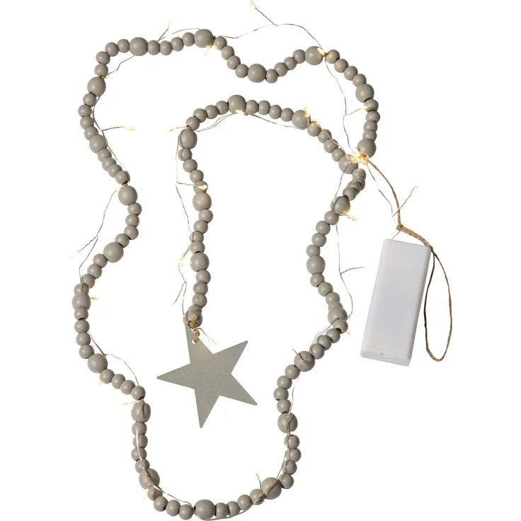 Weihnachtslichterkette Beady mit Holzperlen Stern, L 150cm