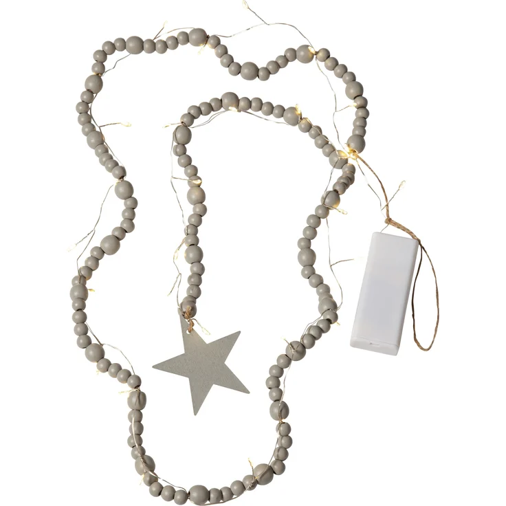 Weihnachtslichterkette Beady mit Holzperlen Stern, L 150cm