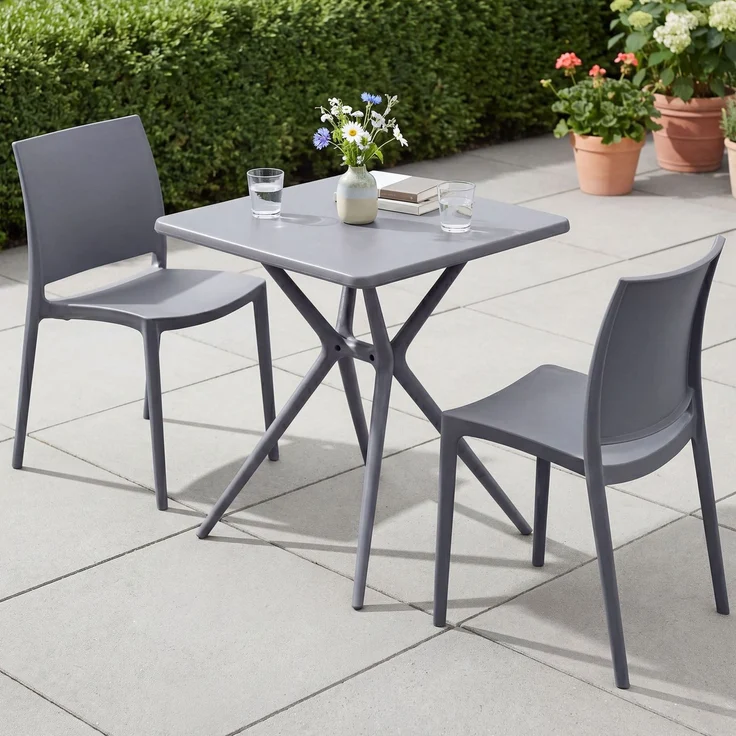 Gartenmöbel-Set GRETA mit 2 Stühlen - 156x72x81cm, Kunststoff, Dunkelgrau | Balkonset Gartenset Tisch mit Stühlen Bistroset Outdoor – Bild 4