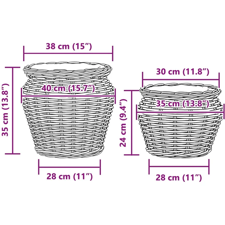 vidaXL Blumentopfkorb GENDT 2 stk. Natürliches Grau Kubu Rattan 42020959 – Bild 10