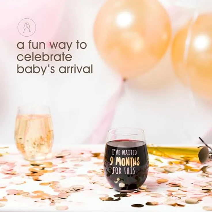 Pearhead I’ve Waited 9 Months for This Stemless Wine Glass, New Mom Mother’s Day Accessory, Expecting Mother Keepsake, Pink and Gold – Bild 5
