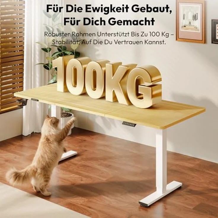 SANODESK Höhenverstellbarer Schreibtisch 160x60 cm mit Memory-Funktion, Elektrischer Steh-Sitz Tisch für Heimbüro, Ergonomischer Computertisch mit Modernem Design und Vierteiliger Tischplatte, ahorn – Bild 4