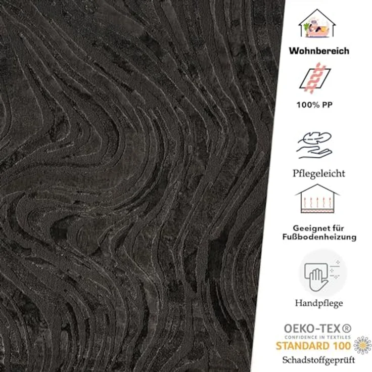 Vimoda Designteppich Teppich Wohnzimmer modern dicht & weich, Rechteckig, Höhe: 11 mm, Einfarbig, Wellenmuster, Läufer, Kurzflor, neues Design, ED Effekt – Bild 7