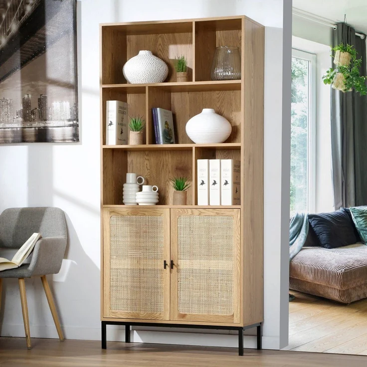 Casâme 'JAYA' Bücherregal mit Stauraum 2 Türen in Holzoptik - L80 x H175 cm - Helles Holz – Bild 2