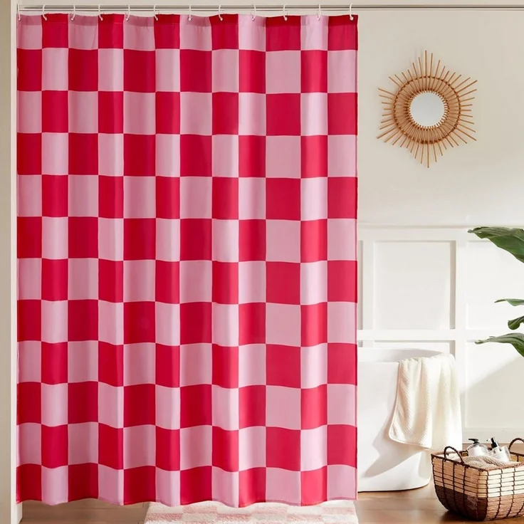 FOUORTUNATE-BEE Duschvorhang Karierter Duschvorhang für Badezimmer Hübsches Retro-Schachbrettmuster Breite 180 cm (Duschgardine in Vintage-Ästhetik, maschinenwaschbar, Stoffduschvorhang) – Bild 1