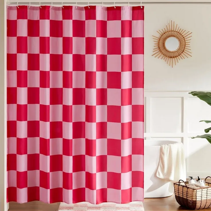 FOUORTUNATE-BEE Duschvorhang Karierter Duschvorhang für Badezimmer Hübsches Retro-Schachbrettmuster Breite 180 cm (Duschgardine in Vintage-Ästhetik, maschinenwaschbar, Stoffduschvorhang)