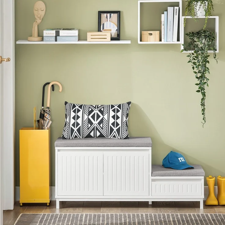 SoBuy FSR172-W Schuhbank, MDF, Lackiert, Weiß, 100 x 42 x 35 cm – Bild 2