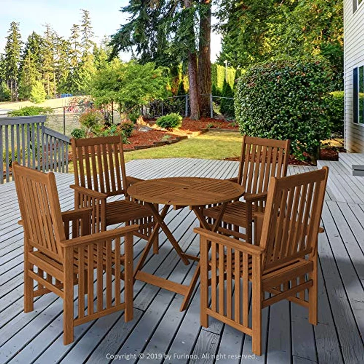 Furinno Tioman Outdoor Klapptisch mit Sonnenschirmloch, Natur, 88,9 x 88,9 x 71,88 cm – Bild 3