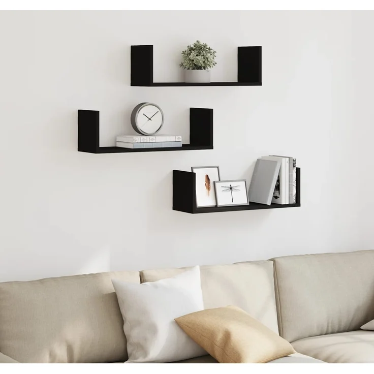 vidaXL Wandregale 3 Stk. Schwarz 58x18x18 cm Holzwerkstoff 853282 – Bild 2