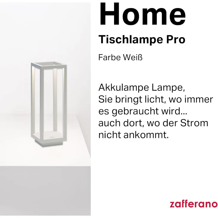 Zafferano, Home Pro Lampe, Wiederaufladbare und Kabellose Tischlampe mit Touch Control, Geeignet für den Innen- und Außenbereich, Dimmer, 3000 K, Höhe 29,4 cm, Farbe Weiß – Bild 3