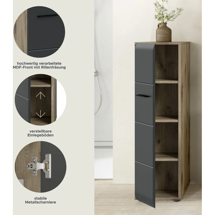 Stauraumtype (B/H/T: 30x106x30 cm) in schwarz matt und Nox Oak Nachbildung – Bild 11