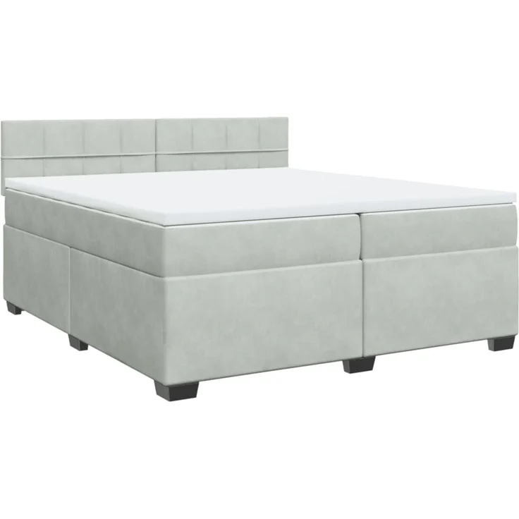 vidaXL Boxspringbett mit Matratze Hellgrau 200x200 cm Samt 3286402 – Bild 2