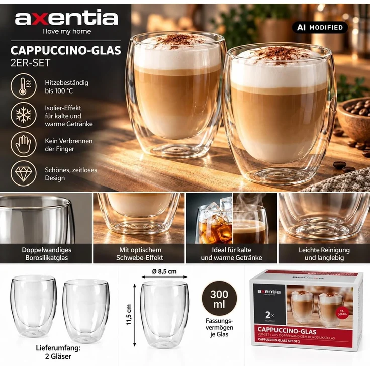 Doppelwandiges Gläser-Set 300 ml, aus hochwertigem Borosilikatglas - 2er Set – Bild 2