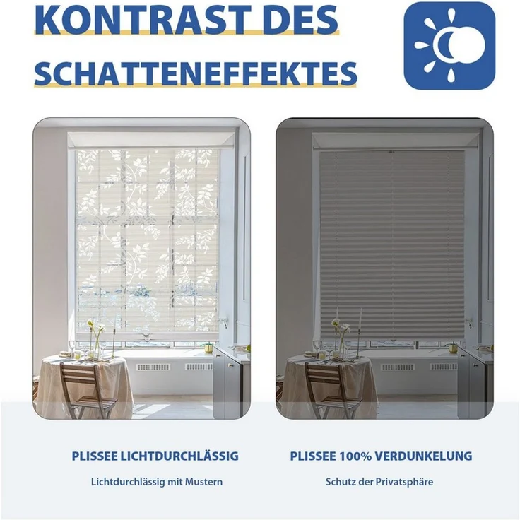 Sekey Plissee Doppelplissee Day+Night Verdunkelung ohne Bohren verspannt Lichtschutz, verdunkelnd, Klemmfix, ohne Bohren, Klemmfix, Lichtdurchlässig Ausbrenner-Muster und 100% Verdunkelnd Verdunkelung – Bild 3