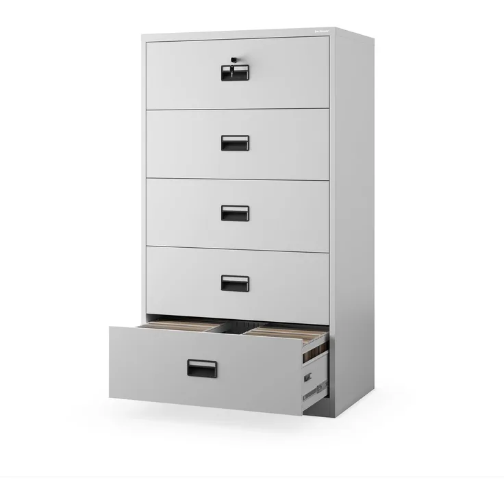 Jan Nowak Aktenschrank Metall abschließbar 162x90x60 cm mit 5 Schubladen | Vollauszug, Zentralverschluss, Kippschutz, Büro, Archiv, Homeoffice