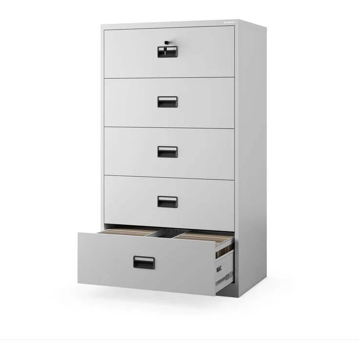 Jan Nowak Aktenschrank Metall abschließbar 162x90x60 cm mit 5 Schubladen | Vollauszug, Zentralverschluss, Kippschutz, Büro, Archiv, Homeoffice