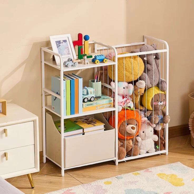 VEVOR Kinderbücherregal mit Spielzeugaufbewahrung, 2-stöckiges Bücherregal mit Stoffspielzeugtruhe, Kinderregal Kinderzimmerregal Weiß, geeignet für Wohnzimmer Eingangsbereich Kindergarten – Bild 2
