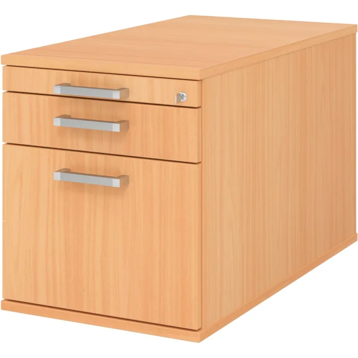 bümö Rollcontainer mit Hängeregister für Hängeordner, Container abschließbar in Buche - Rollwagen mit Hängeregistratur als Schreibtisch Unterschrank od. Bürocontainer m. Chromgriffe, TC20-6-6-CE