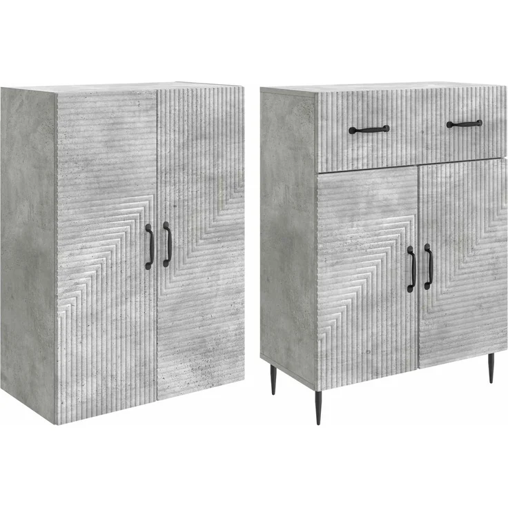 vidaXL Schrankset 2 pcs Betongrau 66 x 34,5 x 89,5 cm Holzwerkstoff 3416667 – Bild 3