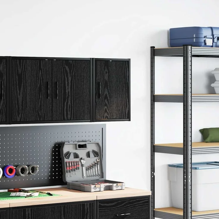 vidaXL Garagen-Wandschrank Schwarz Holzwerkstoff 860609 – Bild 2