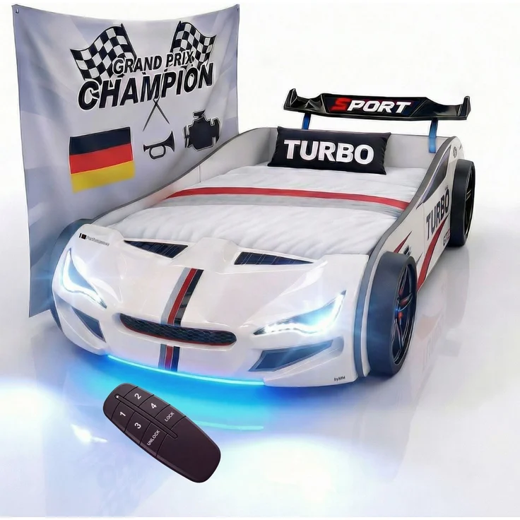 Autobett GTE Kinderbett im Rennwagen-Design mit Lattenrost Farbe Weiß – Bild 1