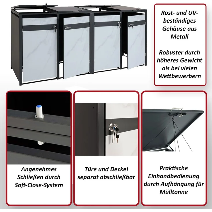 4er Mülltonnenverkleidung HWC-J82, Mülltonnenbox, erweiterbar, Metall 100kg, anthrazit ~ Buche-Holzoptik hellbraun – Bild 2