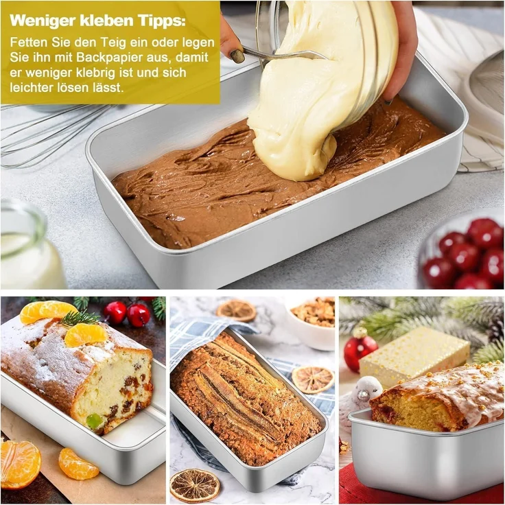 Brotbackform Kastenform Rechteckig Toastbrot 3 Stück Edelstahl – Bild 6
