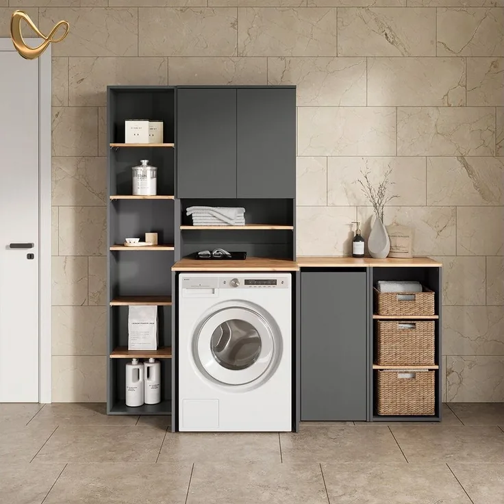 Livinity® Waschmaschinenumbauschrank Paolina, Anthrazit/Goldkraft Eiche, 68x100.4 cm