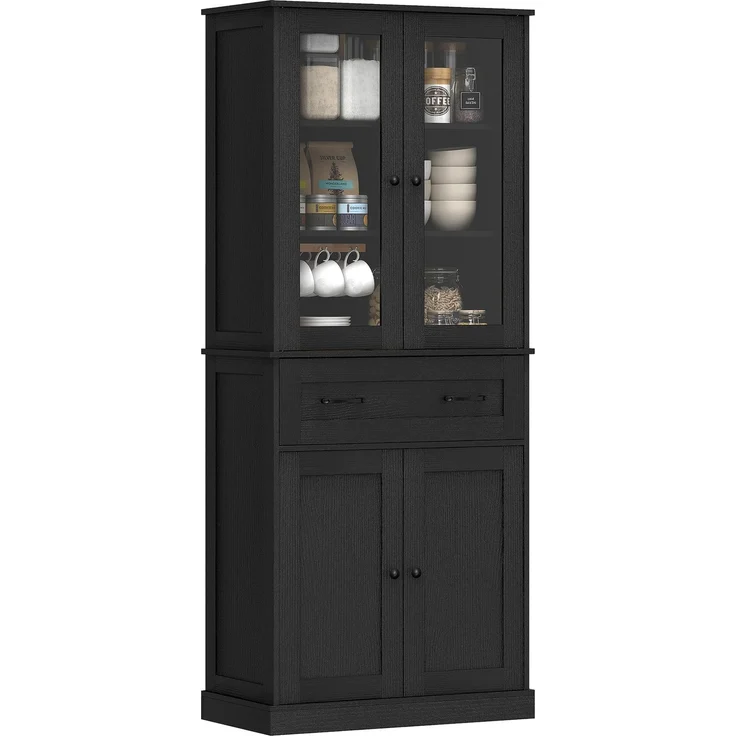 Rayofly-Küchenschrank Buffet mit Acrylfront & Schubladen, Schwarz, H 182,5cm x T 76cm x B 40cm – Bild 2