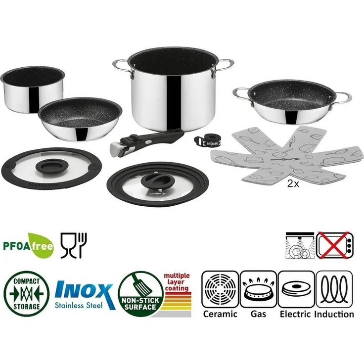 BRUNNER Topf-Set BRUNNER Camping Kochgeschirr Edelstahl ACADEMY NG Stapelbar, Leicht, (8-tlg) – Bild 2