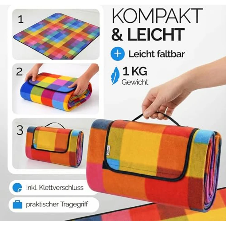 DETEX® Picknickdecke, 200x200 cm, Pixel-Muster, wasserdicht, isoliert, faltbar – Bild 7