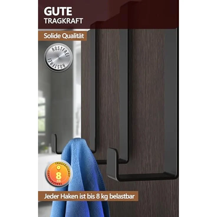 4smile Türhaken zum Einhängen, Fb. Schwarz - 10er-Set Kleiderhaken Tür, einzeln verwendbar - Flexible Haken zum Einhängen, stabile Türhakenleiste, universelle Türgarderobe – Bild 6