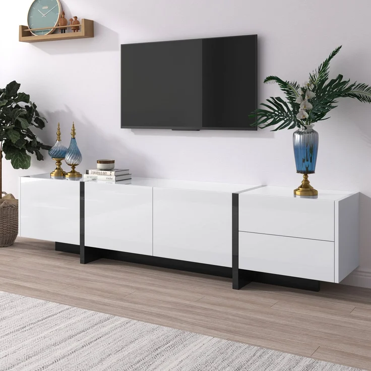 TV-Schrank Schwarz Weiß Hochglanz 190 x 45 x 35 cm mit 3 Türen & 2 Schubladen – Bild 7