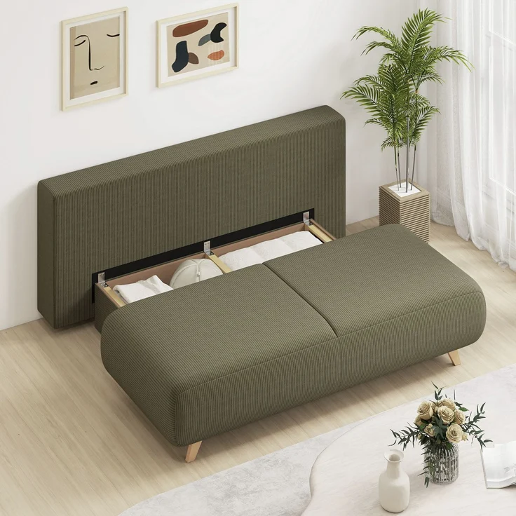HOMCOM Schlafsofa, Cord (90 % Polyester, 10 % Nylon), Dunkelgrün, 188 x 100 x 84 cm – Bild 9