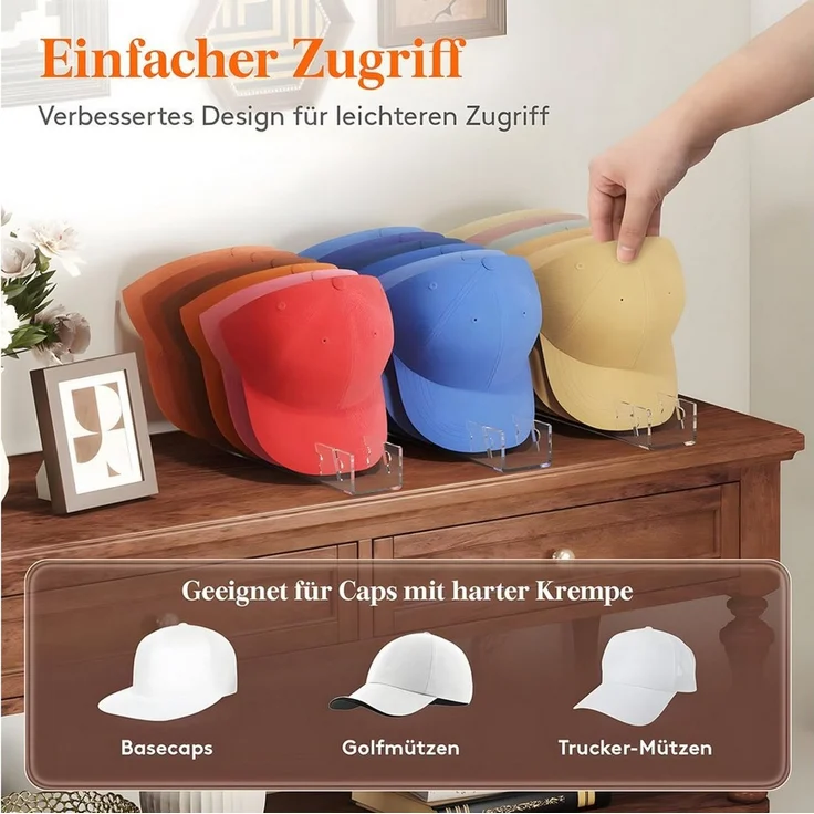 AIMAX Organizer 2 Stück Cap Halter Acryl Kappenhalter, Baseball Kappen, Cap Halterung (Mützenhalter Display Ständer für Bis Zu 14 Hüte, Kommode Organizer, 2 St, Transparent Acryl Organizer Geschenk für Männer& Hutliebhaber), Kappen Aufbewahrung für Sch... – Bild 4