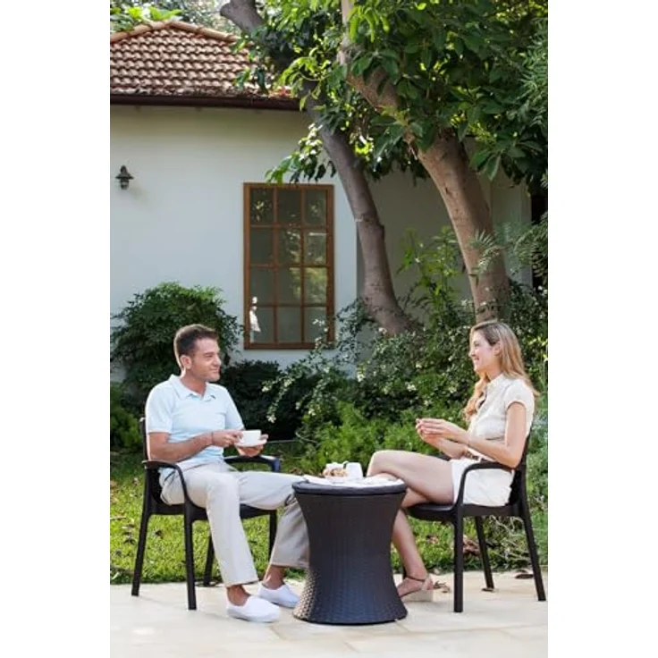 Keter Pacific Cool Bar, 3-in-1 Cocktailtisch, Couchtisch und Outdoor Eiskühler in Rattanoptik, UV-geschützt und wetterfest, braun, Kühlbox 30l Volumen – Bild 3
