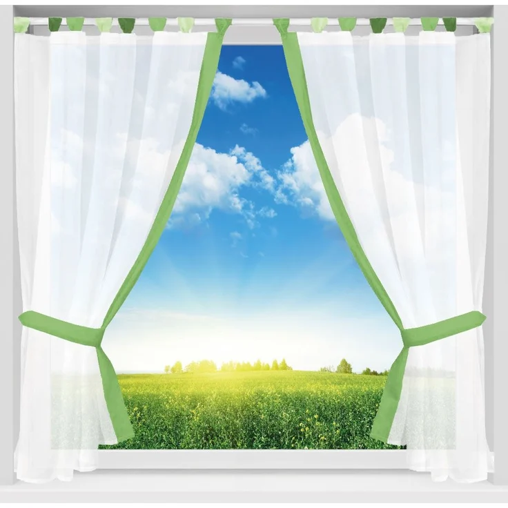 Gardinenset Skyline Schlaufenschal im Landhausstil Küchengardine Raffband, klassisch und modern in vielen Ausführungen erhältlich (grün - apfelgrün / 140 x 120cm) – Bild 3