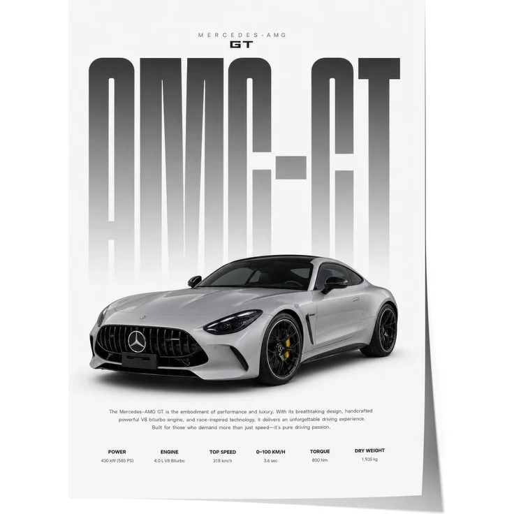 Grauer Sportwagen Poster · Geschenkidee · Luxus Coupé Wandbild · Deko Print ohne Rahmen - 30x40cm