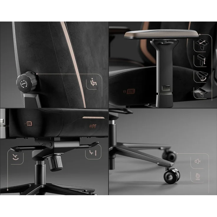 Diablo Ergonomischer Gaming Stuhl aus Stoff – Gaming Chair mit 4D Armlehnen, magnetischem Kopfkissen, Lendenwirbelstütze und atmungsaktiver Polsterung, 140 kg Ultra Black – Bild 3