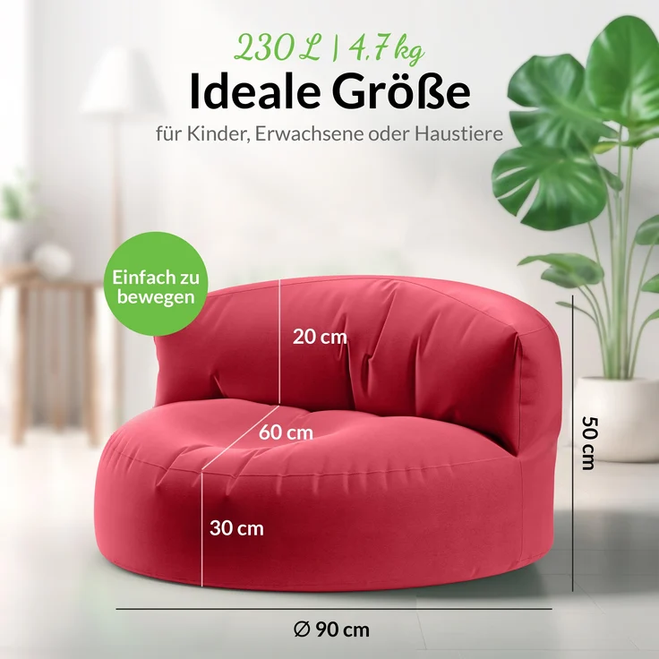 Green Bean® Sitzsack Sofa mit Füllmaterial - Lounge im Sitzsack-Design 90x50cm mit ergonomischer Rückenlehne & waschbarem Bezug - Indoor und Outdoor geeignet in Rot – Bild 3