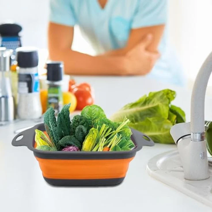 König Design Küchensieb Seiher 2er Set Faltbares Küchensieb Nudelsieb, Silikon / Kunststoff, (Set, 2-St, 2 Größen), Seiher Sieb, Küche Silikon Klappbar Abtropfsieb Nudelsieb – Bild 3