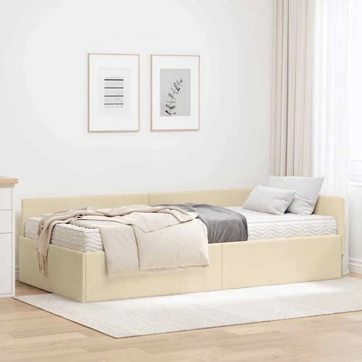 vidaXL Eckbettgestell mit Matratze 2 stk. Creme 80 x 200 cm Stoff 3393587 – Bild 1