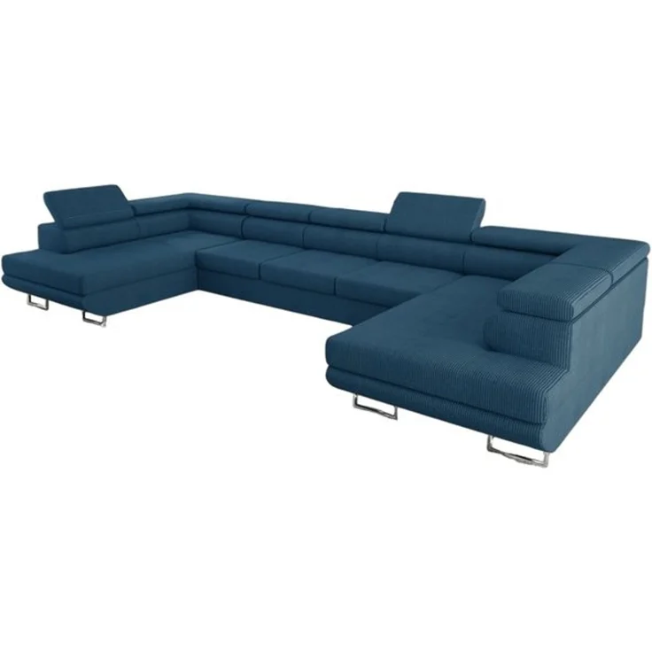 thematys Ecksofa Aston U 403 x 203 cm, mit Schlaffunktion, mit Bettkasten, mit verstellbaren Kopfstützen, Blau (Poso 05), Ausrichtung 390 cm – Bild 6