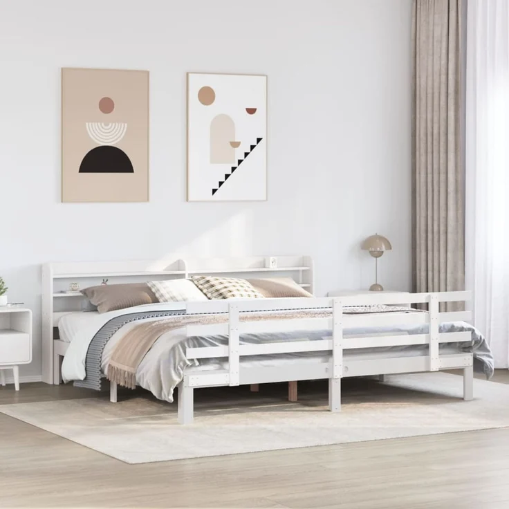 Doppelbett, Bettgestell Modernen mit Kopfteil ohne Matratze Weiß 180x200 cm d1038e – Bild 2